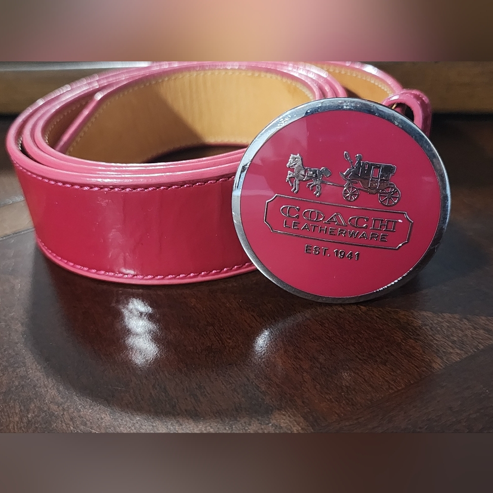 Coach Fuchsia Leather Belt with Silver Buckle